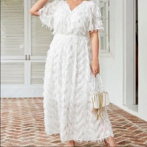 Shein Surplice Neck Fuzzy Overlay Dress